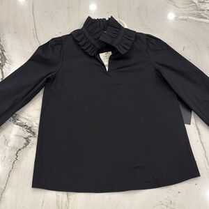 Tuckernuck black ruffle neck bouvier blouse NWT